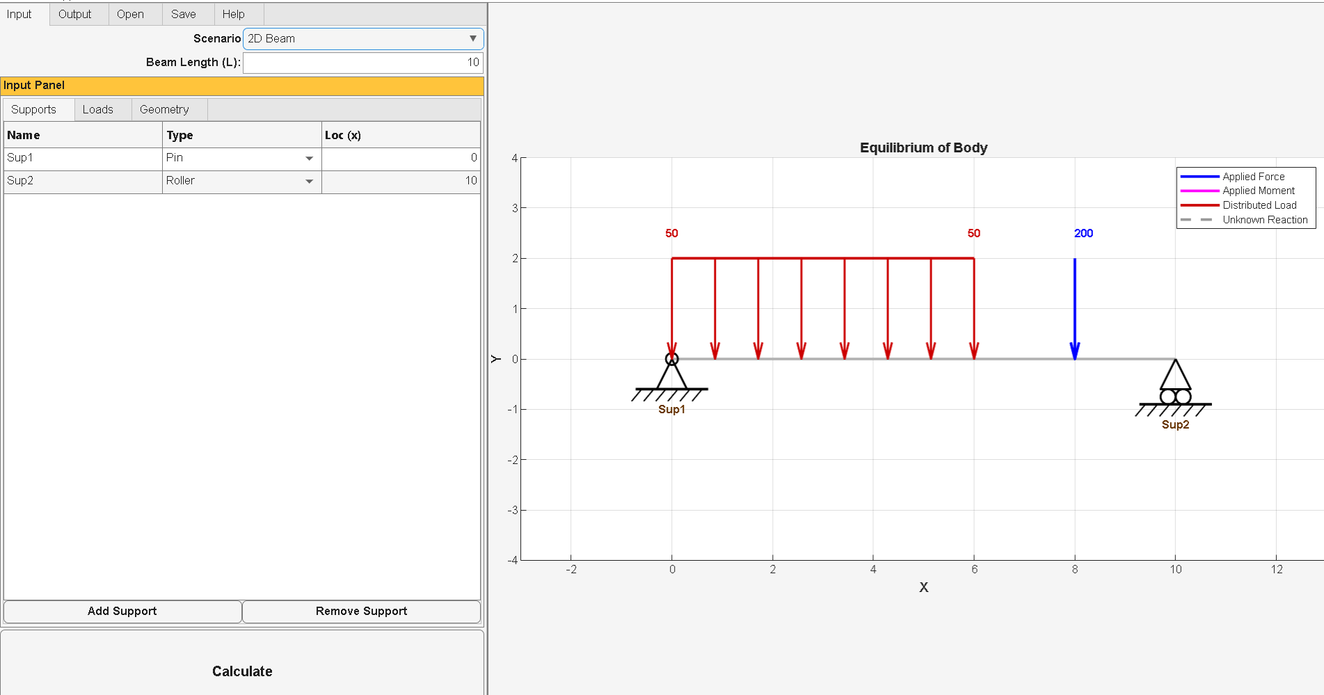 Figure 4.9: User Interface Input Tab for 2D Equilibrium